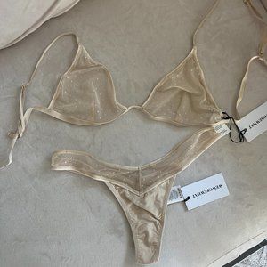 WeWoreWhat Swiss Dot Mesh Bralette/Thong Set - UNWORN WITH TAGS